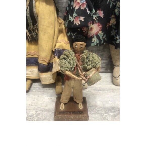 Lot of 5 Vintage Folk Art Wood Cloth Dolls  Old Dress 4-11” (CS4) - Picture 4 of 11